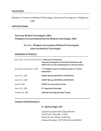 Your teacher resume or cv curriculum vitae can either make or break your chances of landing your next academic teaching job. Sample Resume For Medtech Medical Technologist Resume In Philippines