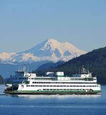 Mt Baker With Ferry Orcas Island Washington State San Juan Islands
