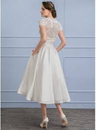 Shop with afterpay on eligible items. A Line Princess V Neck Tea Length Satin Wedding Dress With Ruffle Pockets 002107827 Jj S House