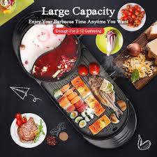 Seaan Electric Grill Indoor Hot Pot Multifunctional Indoor Teppanyaki Grill Shabu Shabu Pot With Divider Separate D Korean Bbq Grill Korean Bbq Shabu Shabu