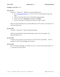 Pulmonary System Or Renal System Laboratory 11 Hths 2231 Docsity