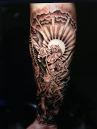 Angel holding sword in landscape, and moon in background. Pin By Sixto Verdaguer On Tattoos St Michael Tattoo Archangel Tattoo Tattoos