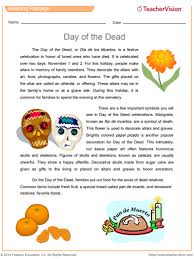 Day Of The Dead Reading Passage Vocabulary Printable Grades 6 10 Reading Passages Day Of The Dead Reading Worksheets