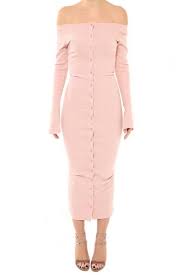 Casual Off The Shoulder Buttoned Long Sleeve Bodycon Dress Victoriaswing Bodycon Dress Casual Bodycon Dress Pink Bodycon Dresses