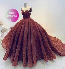 Maroon Dark Red Lace Applique Beaded Ball Gown Wedding Dress Etsy Brown Wedding Dress Ball Gowns Ball Dresses