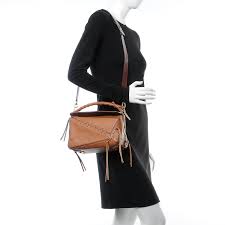 Detachable shoulder strap with 15 drop. Loewe Calfskin Small Laced Puzzle Bag Tan 295746 Fashionphile