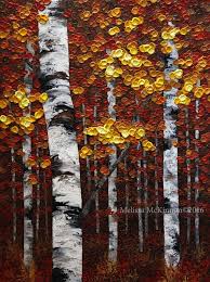 Birch Trees In Fall Paintings In The Shadows 30 X40 Acrylic Fall Tree Painting On Canvas Melissa Mckinnon Contemporary Abstract Landscape Artis Tree Painting Abstract Fall Tree Painting
