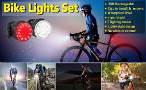 Amazon Com Usb Rechargeable Led Bike Lights Set Super Bright Front And Back Rear Bicycle Light Combo Ipx5 Water Resistant Mountain Road Helmet Cycle Headlight And Taillight Set For Cycling Hiking Camping
