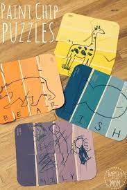 Diy Paint Chip Puzzles For Kids Happily Ever Mom Rainy Day Activities Puzzles For Kids Paint Chip Crafts