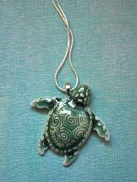Porcelain Sea Turtle Necklace In Deep Green On Sterling Silver Etsy Turtle Necklace Turtle Jewelry Sea Turtle Necklace