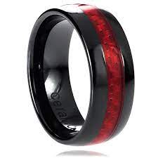 Unisex Wedding Engagement Anniversary 8mm High Polish Black Ceramic Band With Red Carbon Fiber Inlay P Wedding Ring Bands Mens Wedding Rings Mens Ceramic Rings