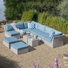 Corvus 10 Piece Grey Wicker Patio Furniture Set With Blue Cushions Patio Furnishings Patio Furniture Sets Patio Furniture