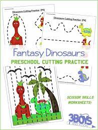 Practice scissor skills by building a spiral in this printable worksheet. Preschool Cutting Practice Dinosaurs Worksheets 3 Boys And A Dog