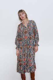 Robe Mi Longue Imprimee Zara France Printed Midi Dress Midi Dress Dresses