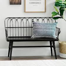 Black Bench With Back This Black Metal And Wood Amy Bench Combines A Detailed Metal Back With Traditional Spindle Legs Pair It With A Furniture Bench Furniture Black Entryway Bench