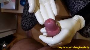 White latex glove handjob