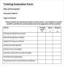 Training Evaluation Form Templates Presentation Evaluation