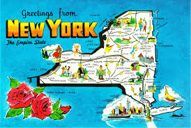 New york typically releases new. New York Postcard Of New York State And Highway Map Us States Cities Towns