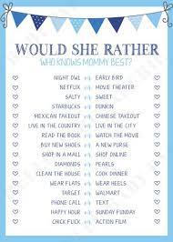 My fiance's favorite game show is jeopardy, so i enlisted his help on a personalized version for baby annabelle. Would She Rather Baby Shower Game This Or That Baby Shower Game Who Knows Mommy Best Game Baby Shower Games Baby Shower Who Knows Mommy Best