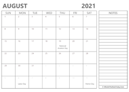 August 2021 Calendar Templates Whatisthedatetoday Com