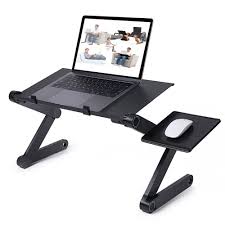 Adjustable Aluminum Laptop Desk Ergonomic Portable Tv Bed Lapdesk Tray Pc Table Stand Notebook Table Desk Stand With Mou Laptop Tray Portable Desk Laptop Stand