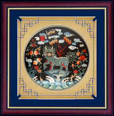 Nice quality, beautiful soothing colors. Chinese Wall Decor Framed Art Qilin Kylin Embroidery Oriental Embroidery Asian Wall Art