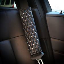 9 08 1pcs Auto Safety Seat Belt Covers Female Creative Diamond Pretty Leather Shoulder Pads Black Seat Belt Cover Car Safety Seat Belt