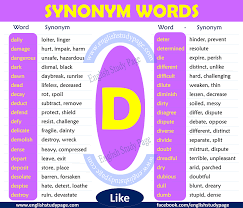 You will find all the synonyms and antonyms of the english language. Synonym Words With D English Study Page