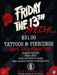 Body Creations Ink Friday The 13th Event Q102 Springfield S Rock Station
