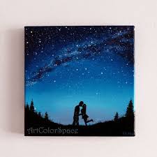 Small Painting Milky Way Love Painting Kiss Oil Painting On Etsy Galaxy Painting Night Sky Painting Canvas Painting