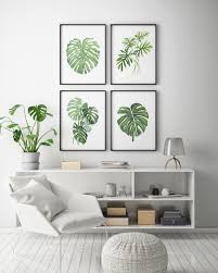 Monroe monstera leaves wall decor. Botanical Art Print Minimal Wall Art Watercolour Plant Tropical Leaf Art Deco Salon Deco Idees De Decoration De Salon