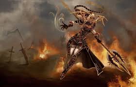 Classic, feature, straight, blondes starring: Photo Armour Mage Staff Blonde Girl Warriors Female Fantasy Fire