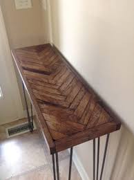 Rustic Herringbone Console Table With Industrial Hairpin Legs Etsy Wood Table Diy Diy Table Top Diy Table