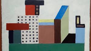 Bright books blue glass, 2003;a white little constructionwith 3 colorful pieces. Nathalie Du Pasquier St Moritz Art News
