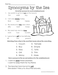 Synonyms By The Sea Packet Worksheets Games And Flashcards Teaching Synonyms Synonym Worksheet Language Arts Worksheets