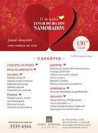 Dia 09/06/2018, a partir das 20:00 h apenas r$150,00 por casal incluso: Jantar Do Dia Dos Namorados Restaurante Porta Romana Curitiba