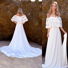Long Lace Bohemian Wedding Dress Sheer Ruffle Embroidered Mesh Lace Off Shoulder White Hippie Bo Boho Wedding Dress Wedding Dresses Hippie Etsy Wedding Dress