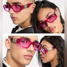 VERSACE UNISEX RECTANGULAR HOT FUSCIA SUNGLASSES WITH SIGNATURE ICON MEDUSA
