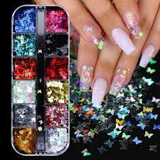 So this one post will be. Amazon Com 12 Colors Butterfly Glitter Nail Sequins 3d Nail Art Flakes Colorful Confetti Glitter Sticker Decals Manicure Nail Art Design Makeup Diy Decoration Kitchen Dining