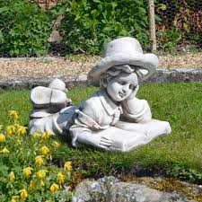 In business in our shop for nearly 50 years and nearly 30 online. Antique Stone Laying Reading Boy Statue 36cm Garden Sculpture