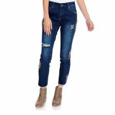 Indigo Thread Embroidered Floral Distressed Jeans