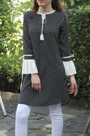 Triland Kollari Volanli Puantiyeli Siyah Tunik Moda Mistik Siyah Tunik Tunik Moda