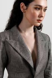 Women's Melanie Straight Peak Lapel Cotton Blazer S/M/L Grey MEAN BLVD