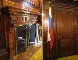 Stretched on wooden frame and attached with metal hooks makes it easy to hang. Big Old Houses The Russian Consulate New York Social Diary