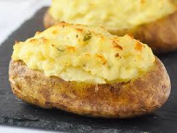 Twice Baked Potatoes With Smoked Cheddar Thyme Recipe Roasted Side Dishes Twice Baked Potatoes Steak And Baked Potato