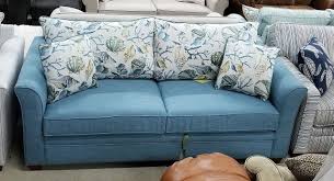 This Is A Really Cute Sleeper Sofa I Love The Sea Blue Color Of The Main Upholstery The Four Pillow Sitt Consignment Furniture Upholstery Furniture Warehouse