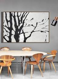 Black And White Tree Art Canvas Cz Art Design Hand Painted Oversized Horizontal Minimalist Abstract Tree Art Black And White Tree Paint In 2020 Abstract Tree Painting Tree Painting Canvas Tree Art