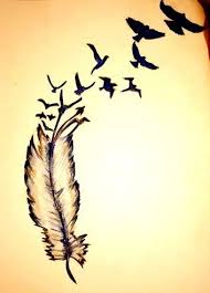 Feather With Birds Flying Away Tattoo Feather Tattoo With Birds Flying Free