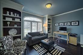 Blue on blue & more blue. 20 Colorful Ways To Enliven Your Gray Home Office