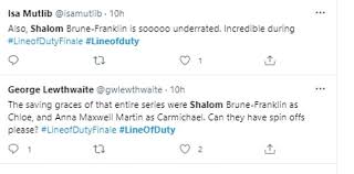 Maybe you would like to learn more about one of these? How Chloe Bishop Saved The Line Of Duty Finale Actress Shalom Brune Franklin Wows Viewers Daily Mail Online
